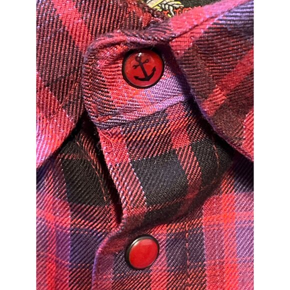Dixxon Mens Red & Black Plaid Long Sleeve Flannel Shirt 2X Snap Buttons - Picture 10 of 11